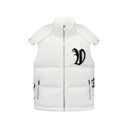 Towel-textured Embroidery Letter Shiny Detachable Hood Down Vest WN21010