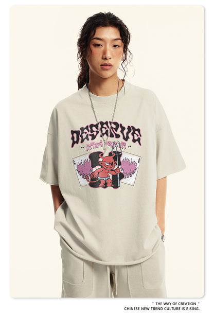 Washed Print Oversize Short-sleeve T-shirt WN6381