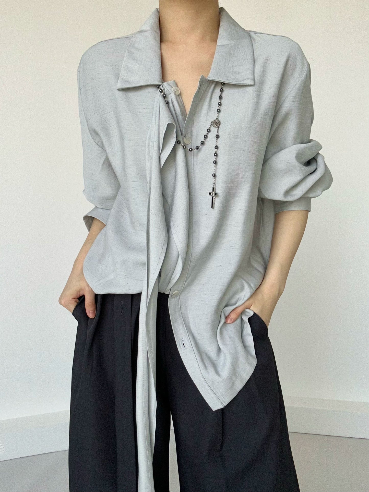 Draped Design Long Sleeve Shirt WN19673