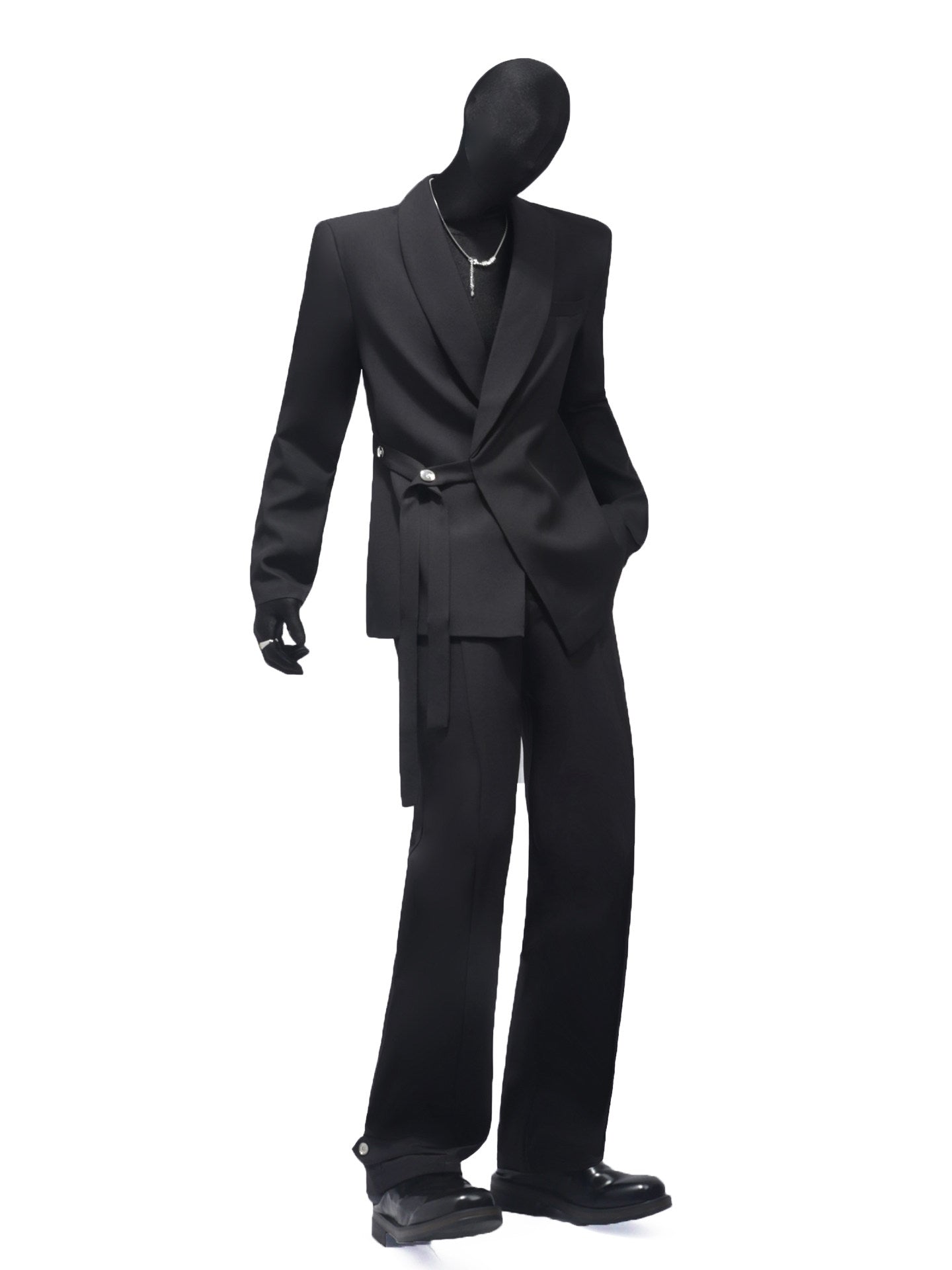 Shoulder-Pad Lace-Up Tailored Jacket & Straight Trousers Setup WN23674