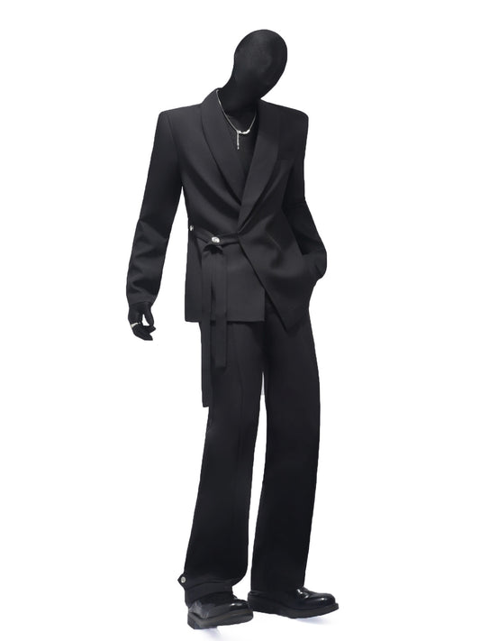 Shoulder-Pad Lace-Up Tailored Jacket & Straight Trousers Setup WN23674