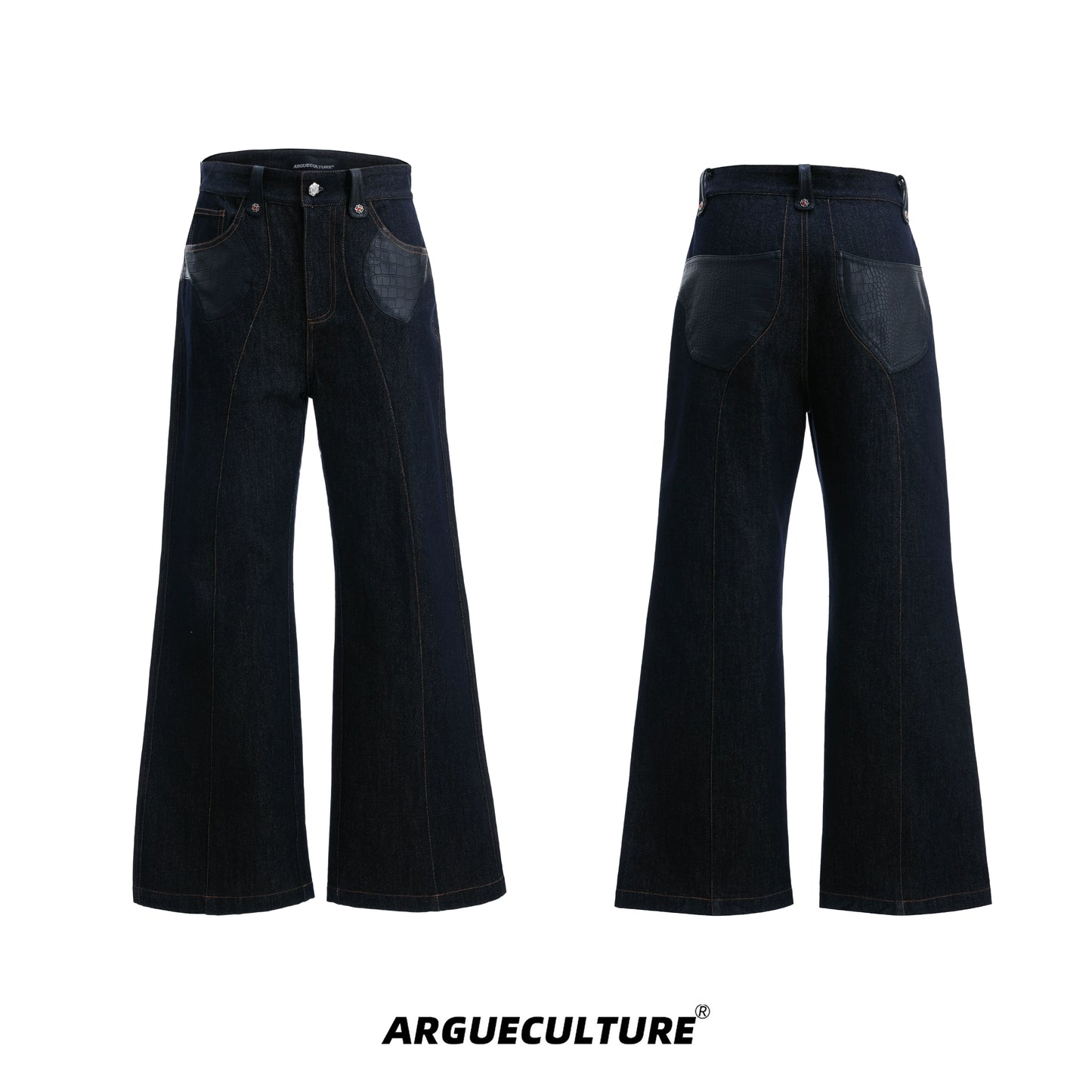 Crocodile Pattern PU Leather Mix Denim Jacket & PU Leather Mix Denim Jeans Setup WN20524