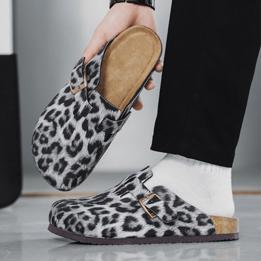 Leopard Print Metal Buckle Mules WN23364
