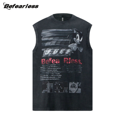 Character Letter Print Sleeveless T-Shirt WN26223