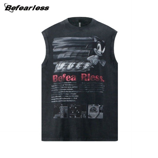 Character Letter Print Sleeveless T-Shirt WN26223