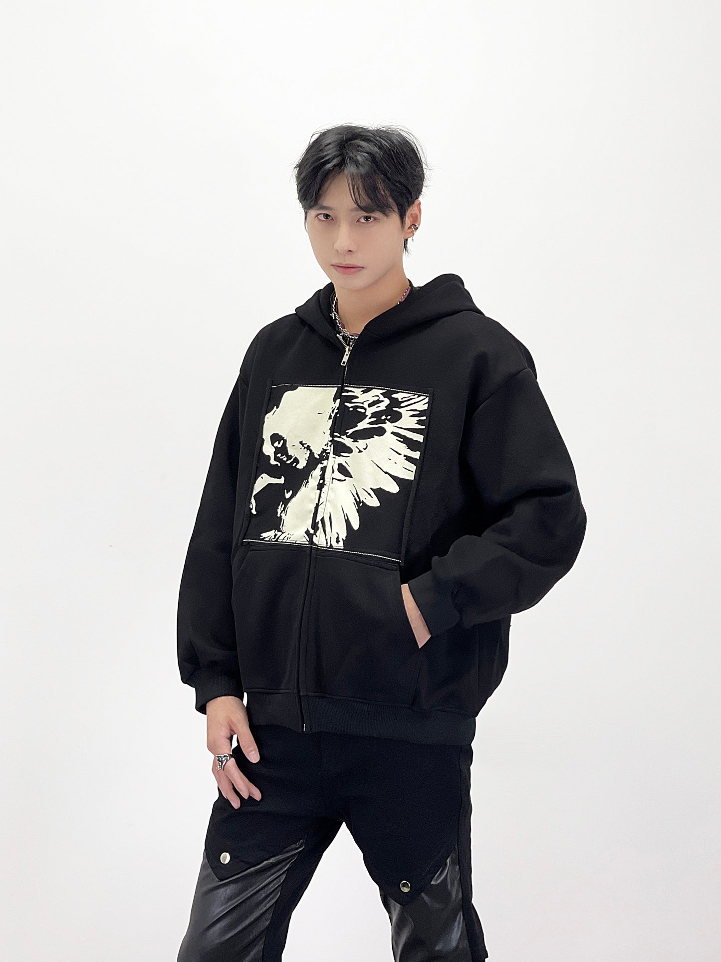 Applique Embroidery Zipper Hoodie WN24237