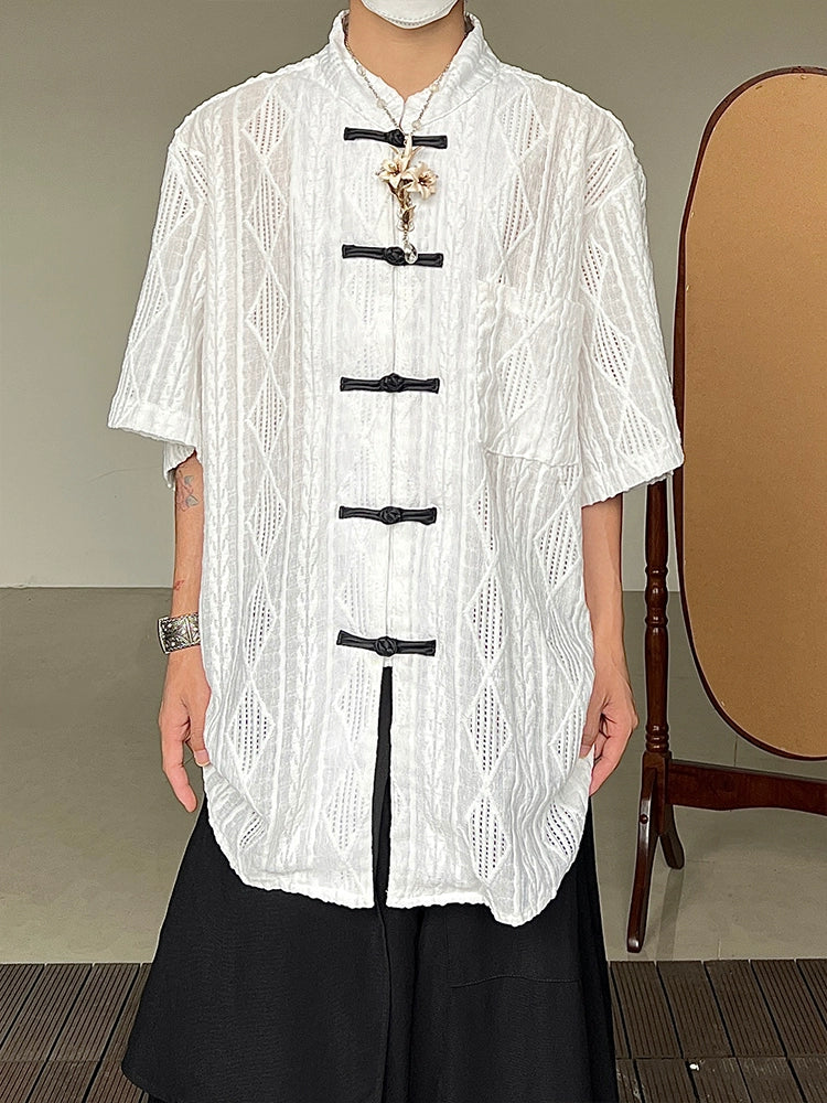 Jacquard Hollow-Out Short Sleeve Shirt WN19969