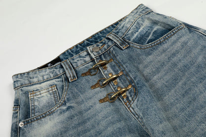 Washed Whisker Curved Denim Jeans WN25970