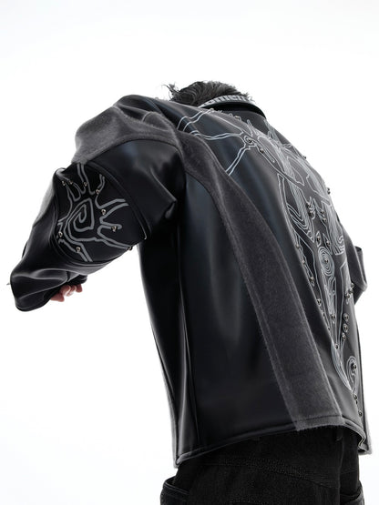 Deconstruction Studded Totem PU Leather Jacket WN20522