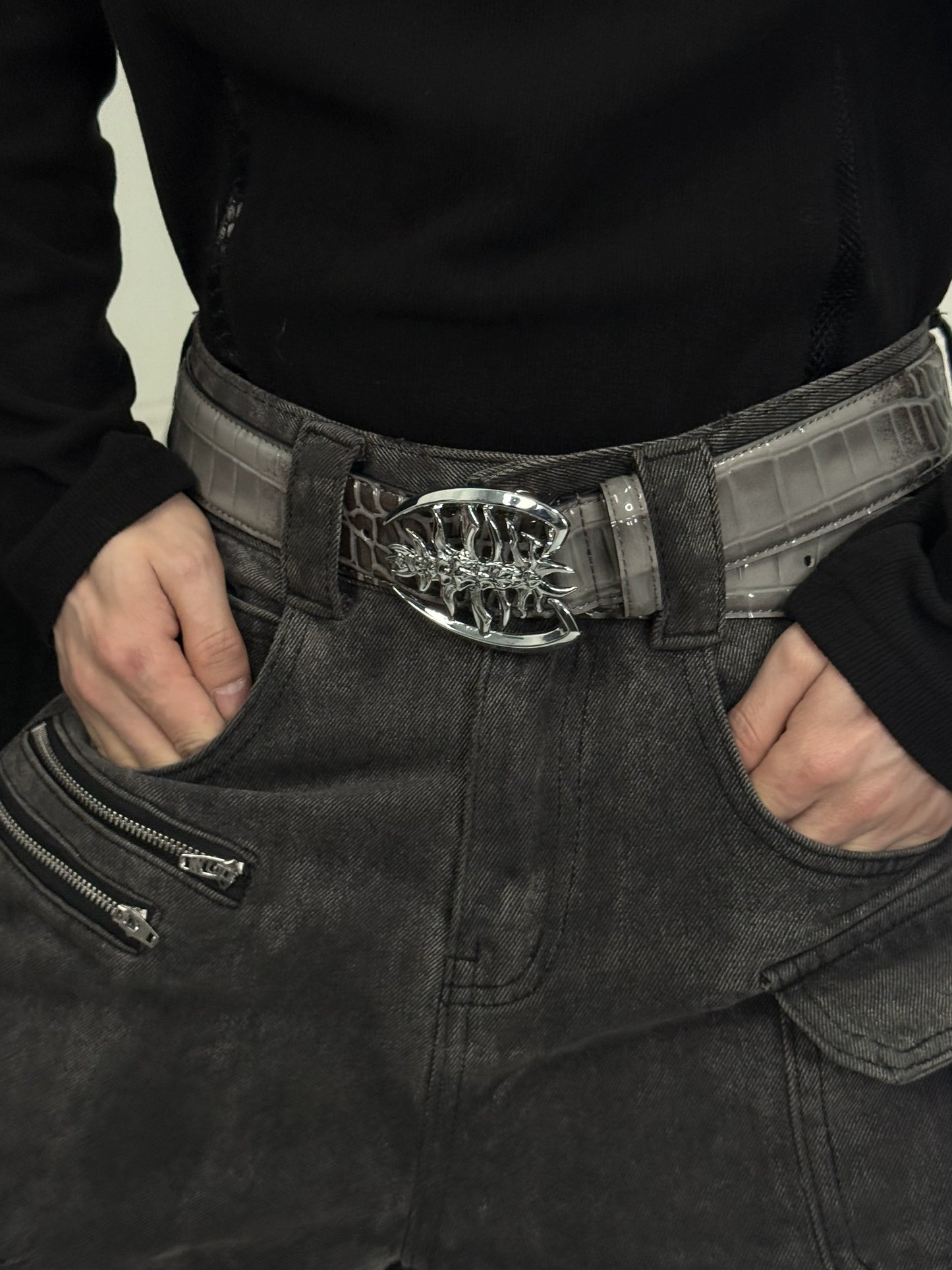 Metal Buckle PU Leather Crocodile Pattern Belt WN22629