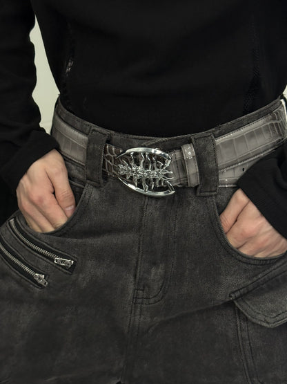 Metal Buckle PU Leather Crocodile Pattern Belt WN22629