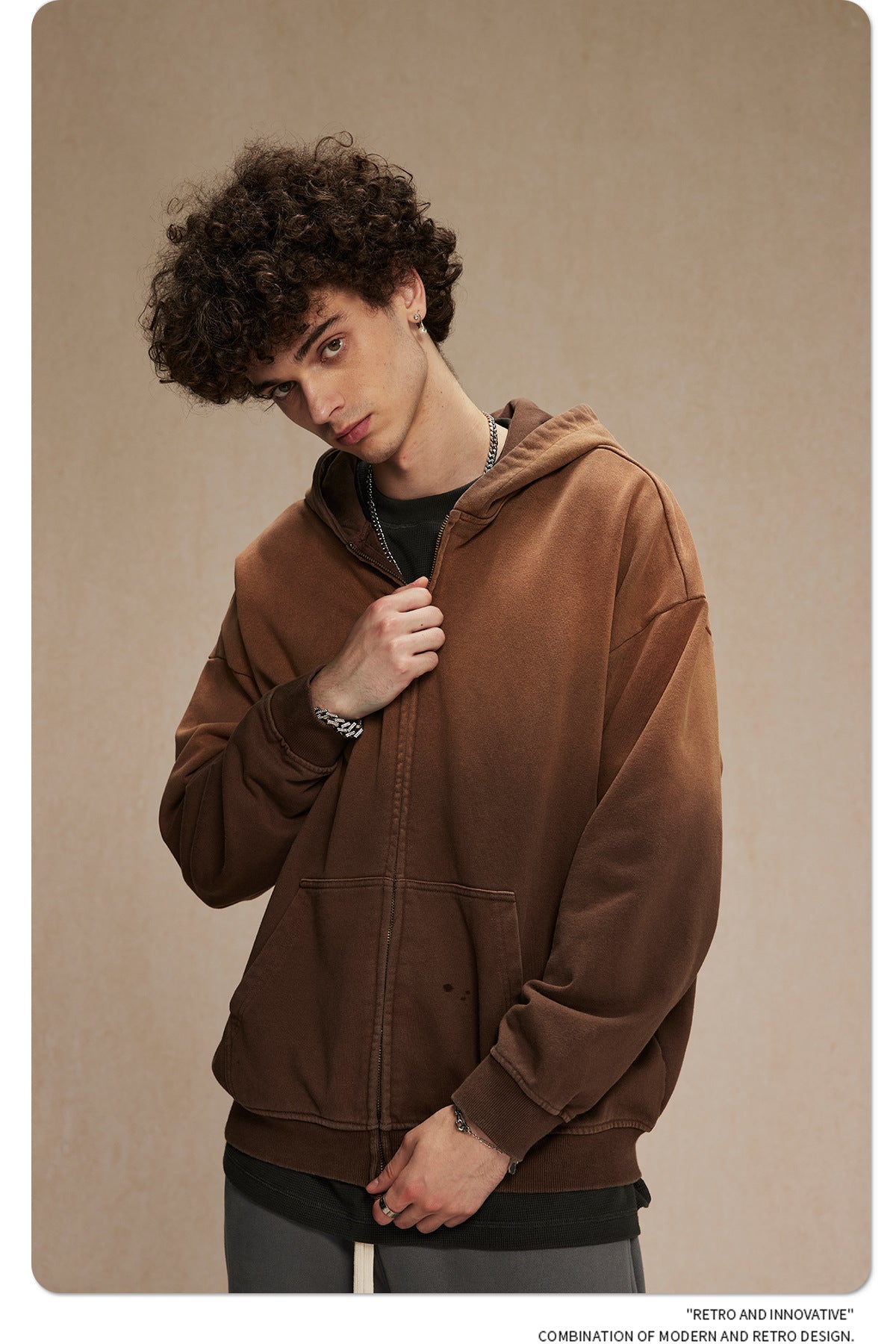 Spray-Dye Washed Oversize Zipper Hoodie WN10009