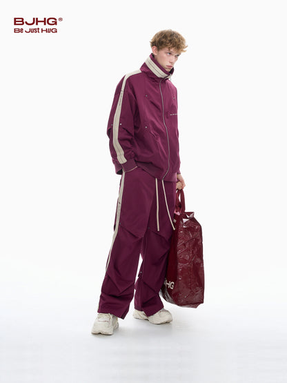 Stand Neck Sporty Jacket & Wide-leg Sporty Pants Setup WN9763