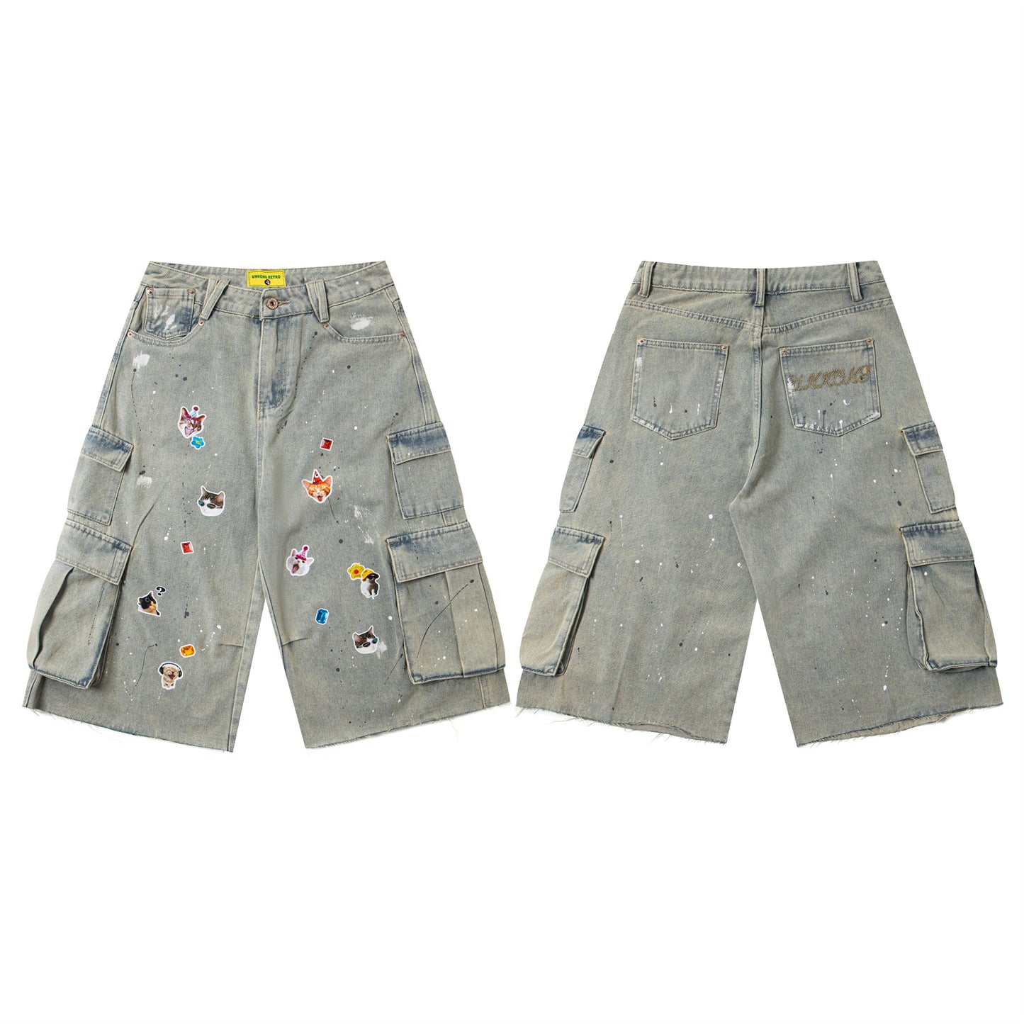 Sticker Paint Cargo Half Denim Jeans WN26747