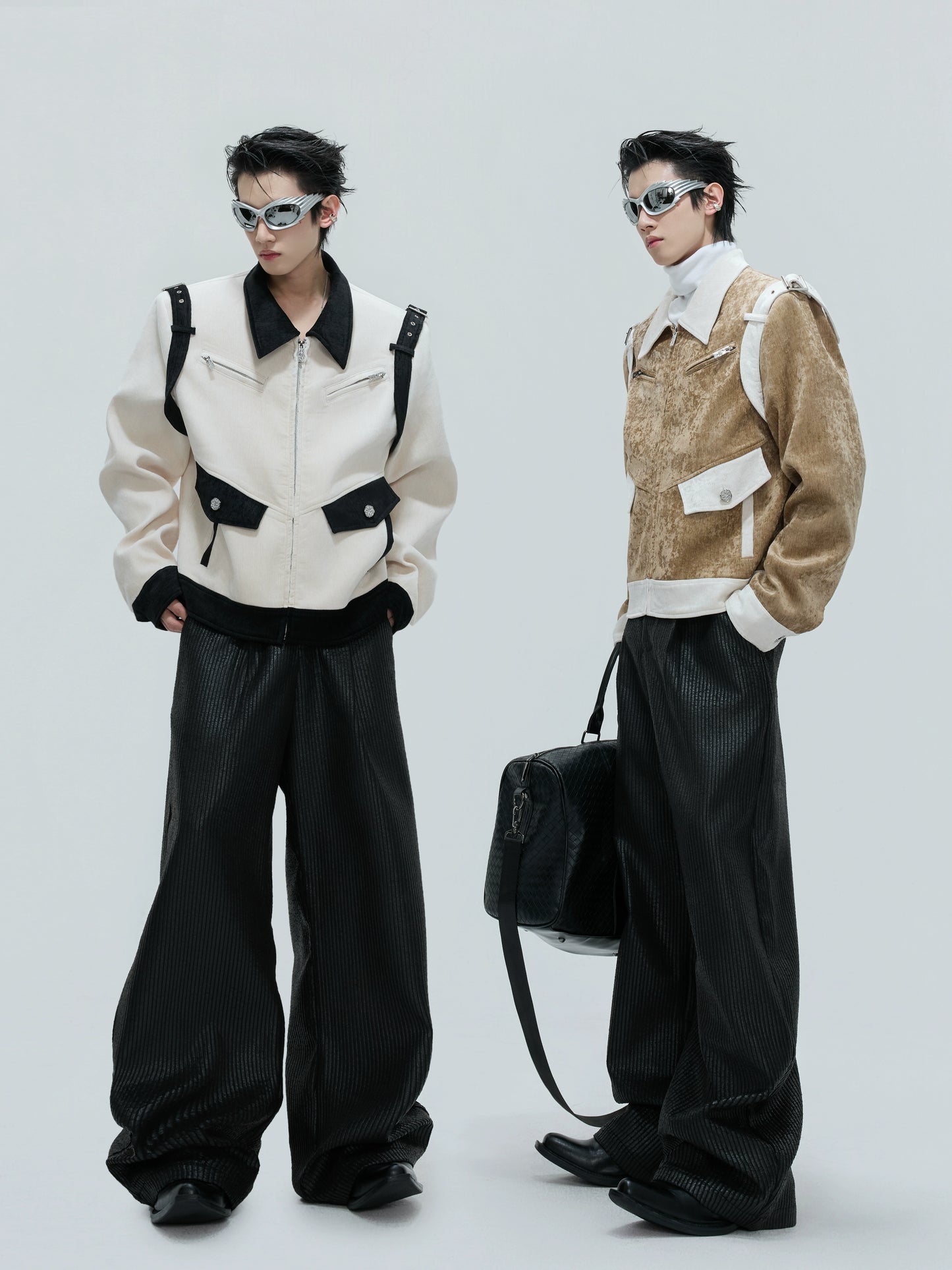 Colorblock Velvet Short Zipper Jacket WN21741