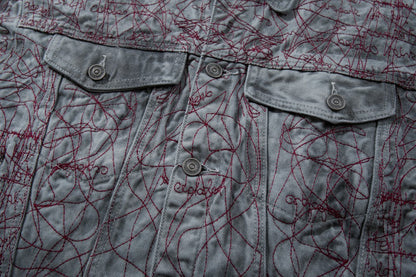 All-Over Random Stitch Embroidery Oversize Denim Jacket WN27865