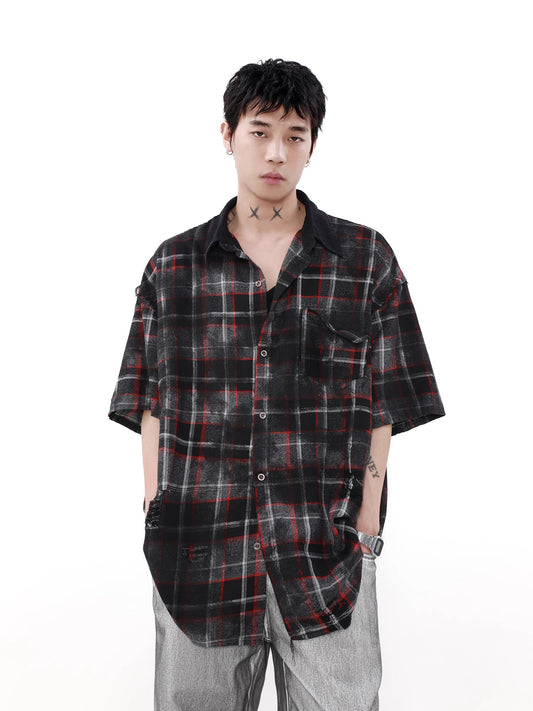 Oversize Plaid Short Sleeve Shirt WN7540