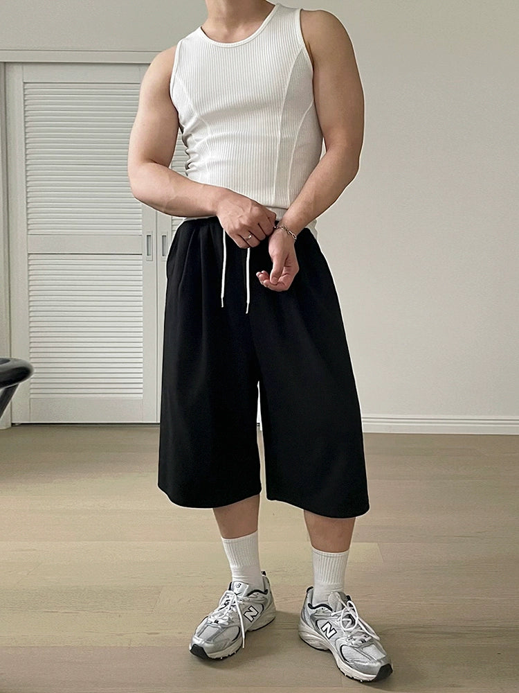 Solid Color Drawstring Wide Leg Half Sweatpants WN20263