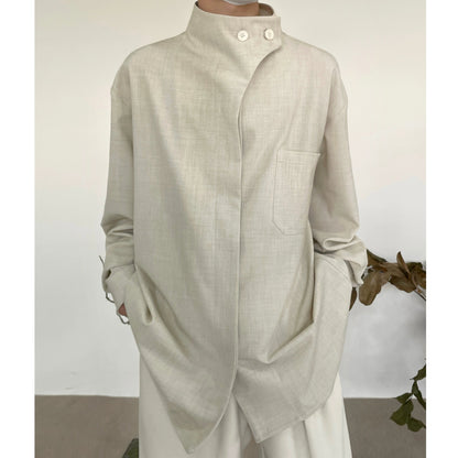 Minimalist French Standing-Collar Long Sleeve Shirt WN19955