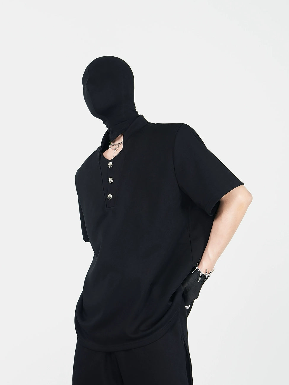 Heavyweight Standing-Neck Short Sleeve T-Shirt & Curved Wide Leg Trousers Setup WN17419