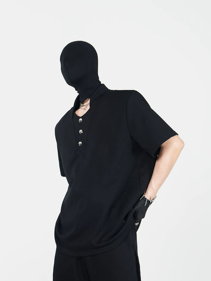 Heavyweight Standing-Neck Short Sleeve T-Shirt & Curved Wide Leg Trousers Setup WN17419