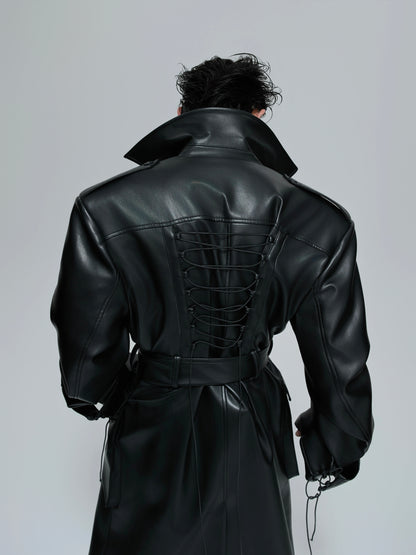 Deconstructed Shoulder-Pad PU Leather Coat WN21707