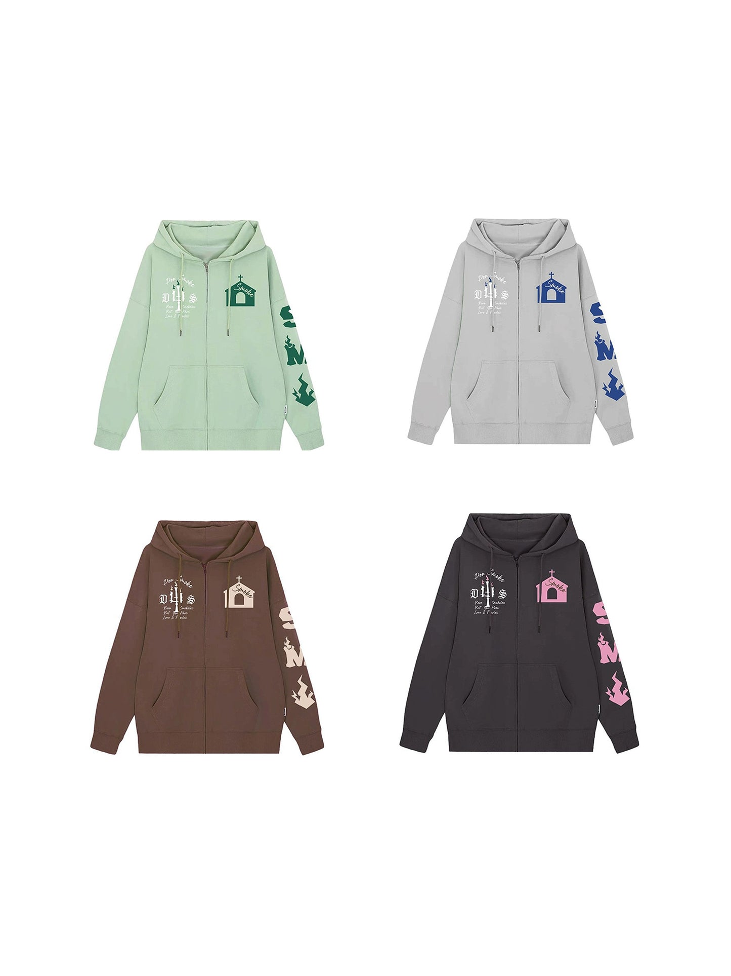 Castle Print Fleece Zipper Hoodie WN10086