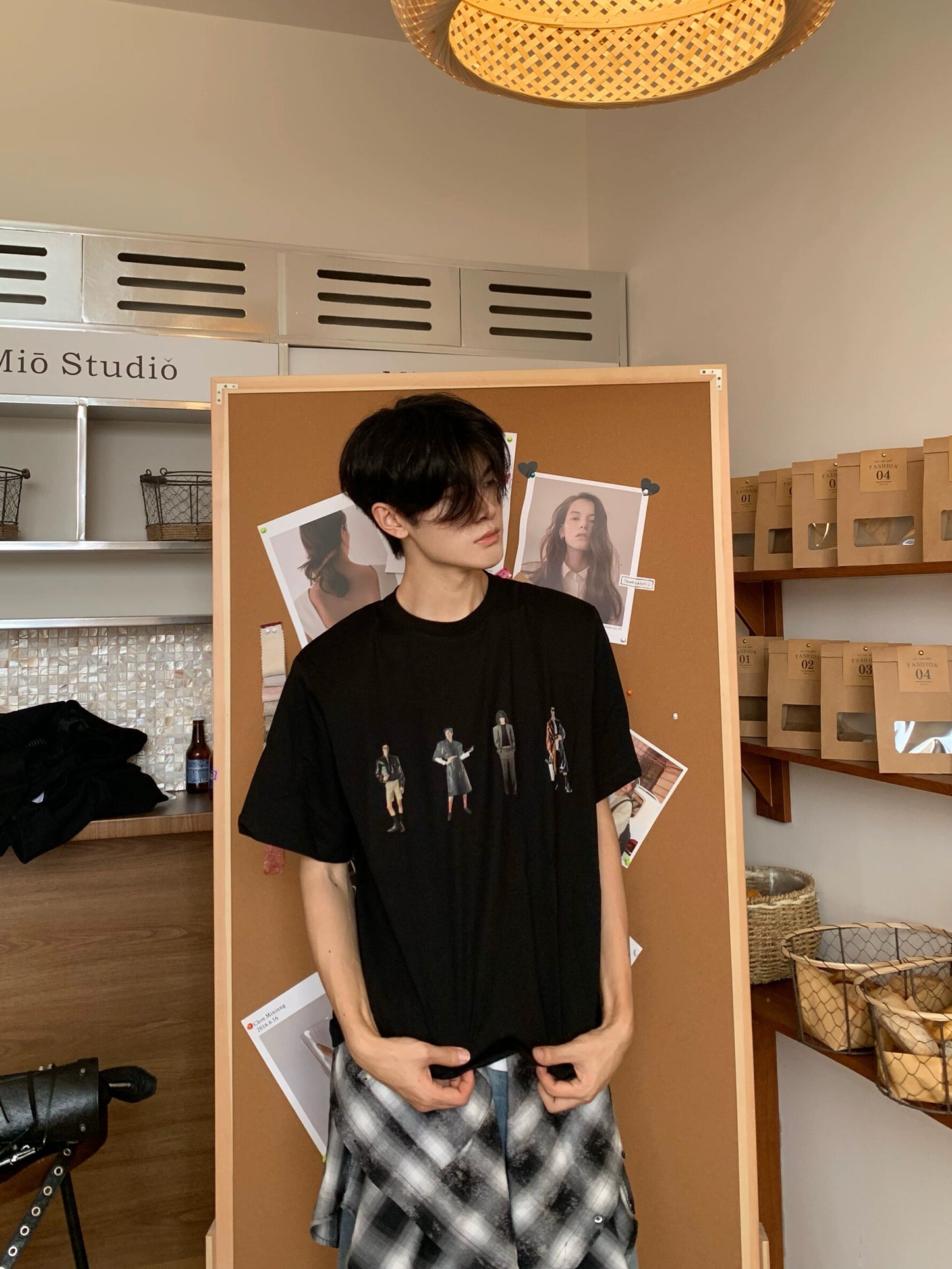 Shoulder-Pad Print Cotton Oversize Short Sleeve T-Shirt WN19834