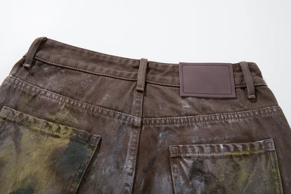 Paint Graffiti Washed Wide Leg Denim Jeans WN23046