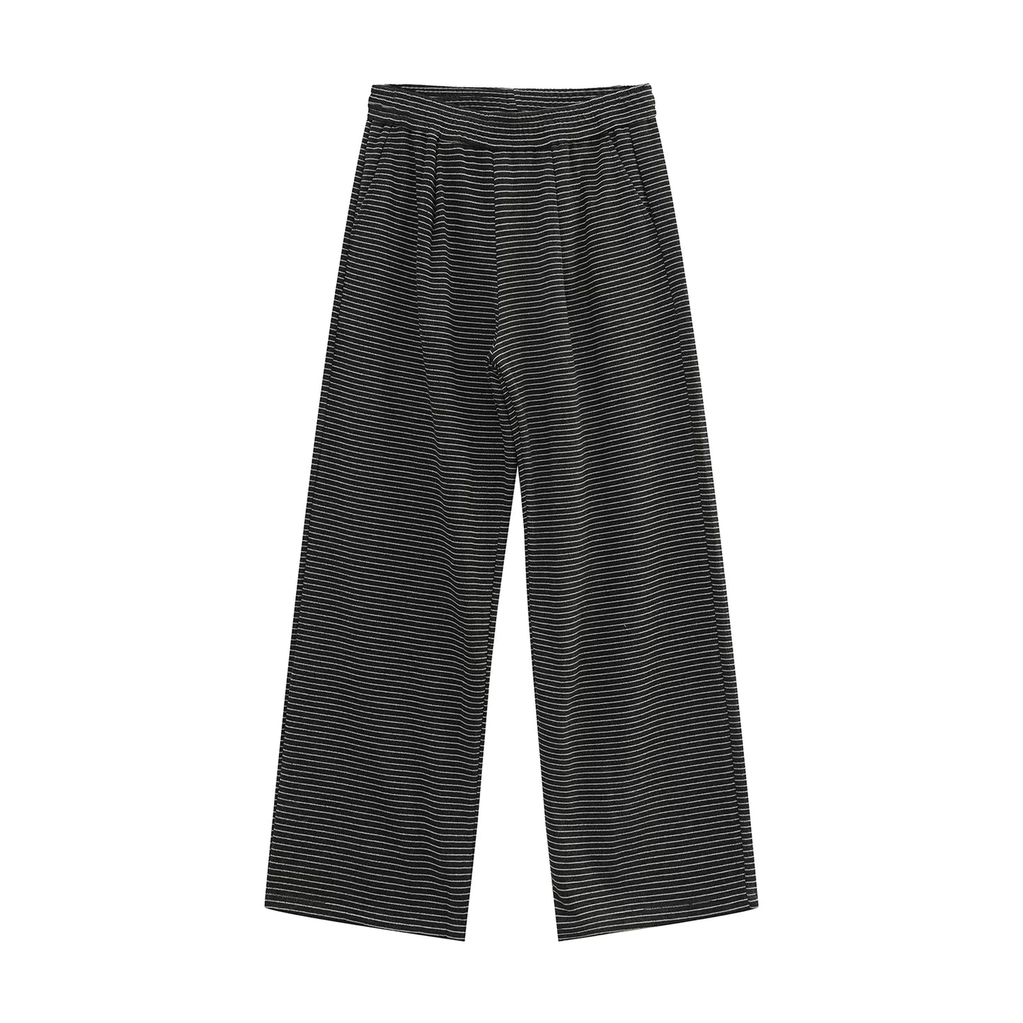 Stripe Henley Collar Long Sleeve T-Shirt & Elastic Waist Wide Leg Pants Setup WN24865