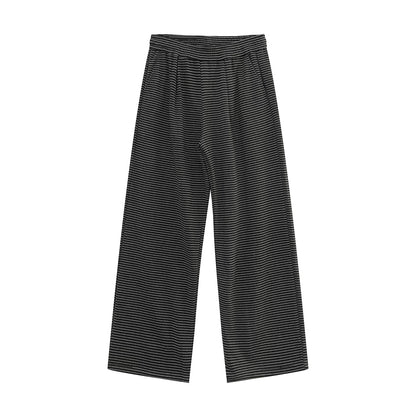 Stripe Henley Collar Long Sleeve T-Shirt & Elastic Waist Wide Leg Pants Setup WN24865
