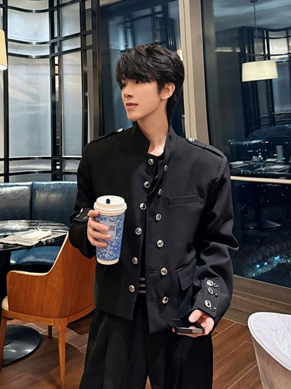 Stand Neck Double-Breasted Metal Button Short Jacket WN27889