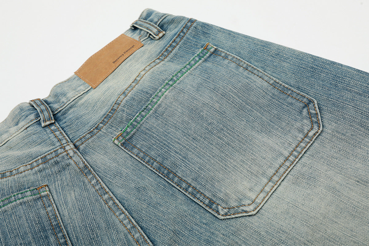 Washed Pleats Curved Denim Jeans WN25533