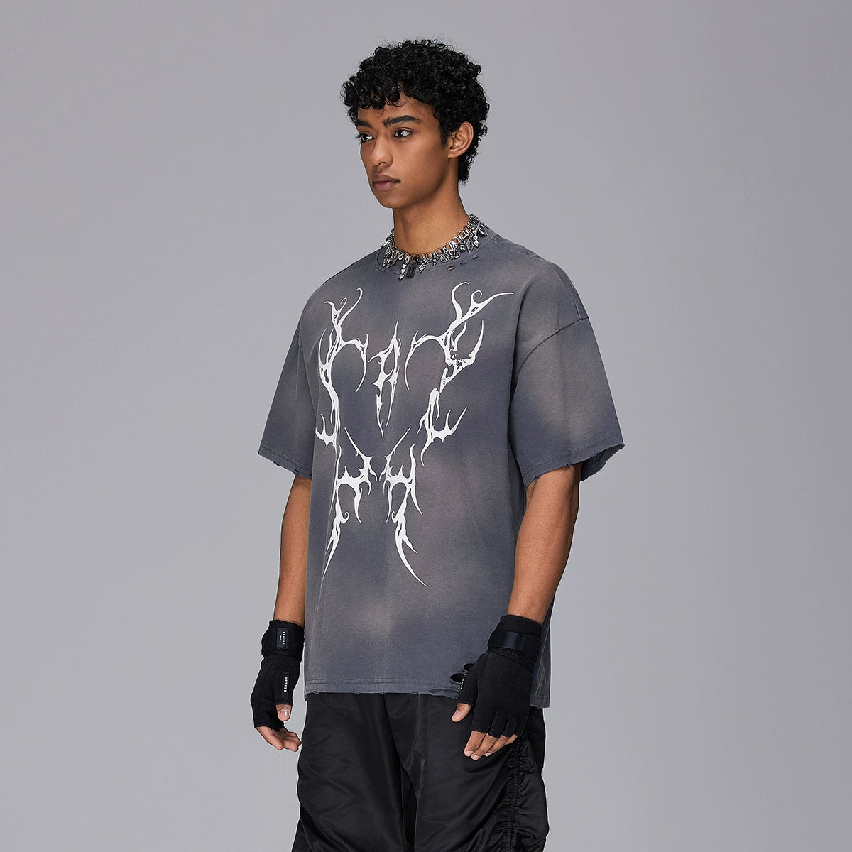 3D Paste Print Spray Wash Heavyweight Short Sleeve T-Shirt WN17958