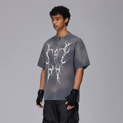 3D Paste Print Spray Wash Heavyweight Short Sleeve T-Shirt WN17958