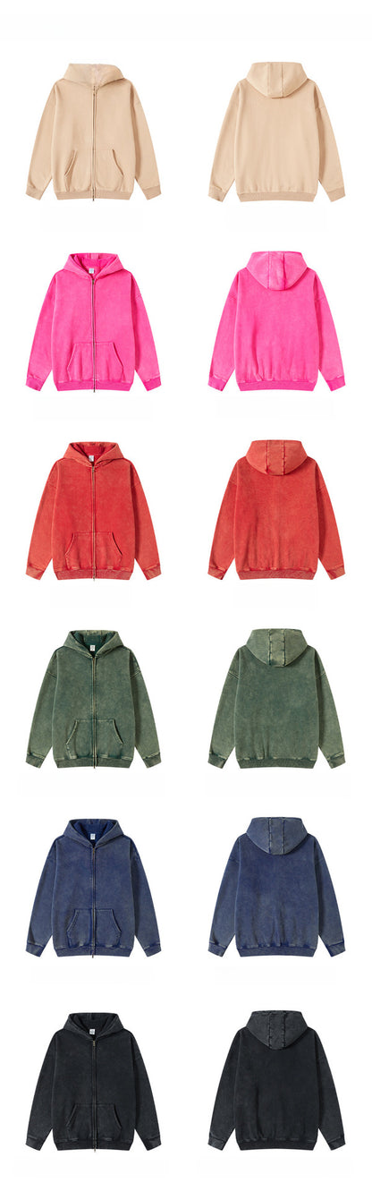 Oversize Washed Zipper Hoodie WN6461