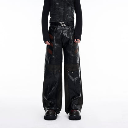 Quilted Thickened Splicing Leather Jacket & Wide-Leg PU Leather Pants Setup WN10229