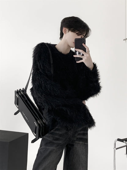 Round Neck Fake Mink Fur Knit Sweater WN9130