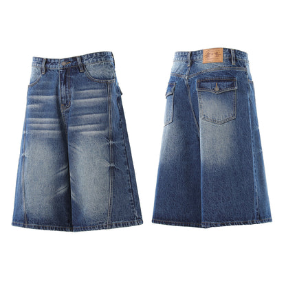 Denim Wash Wide Leg Half Pants WN25644