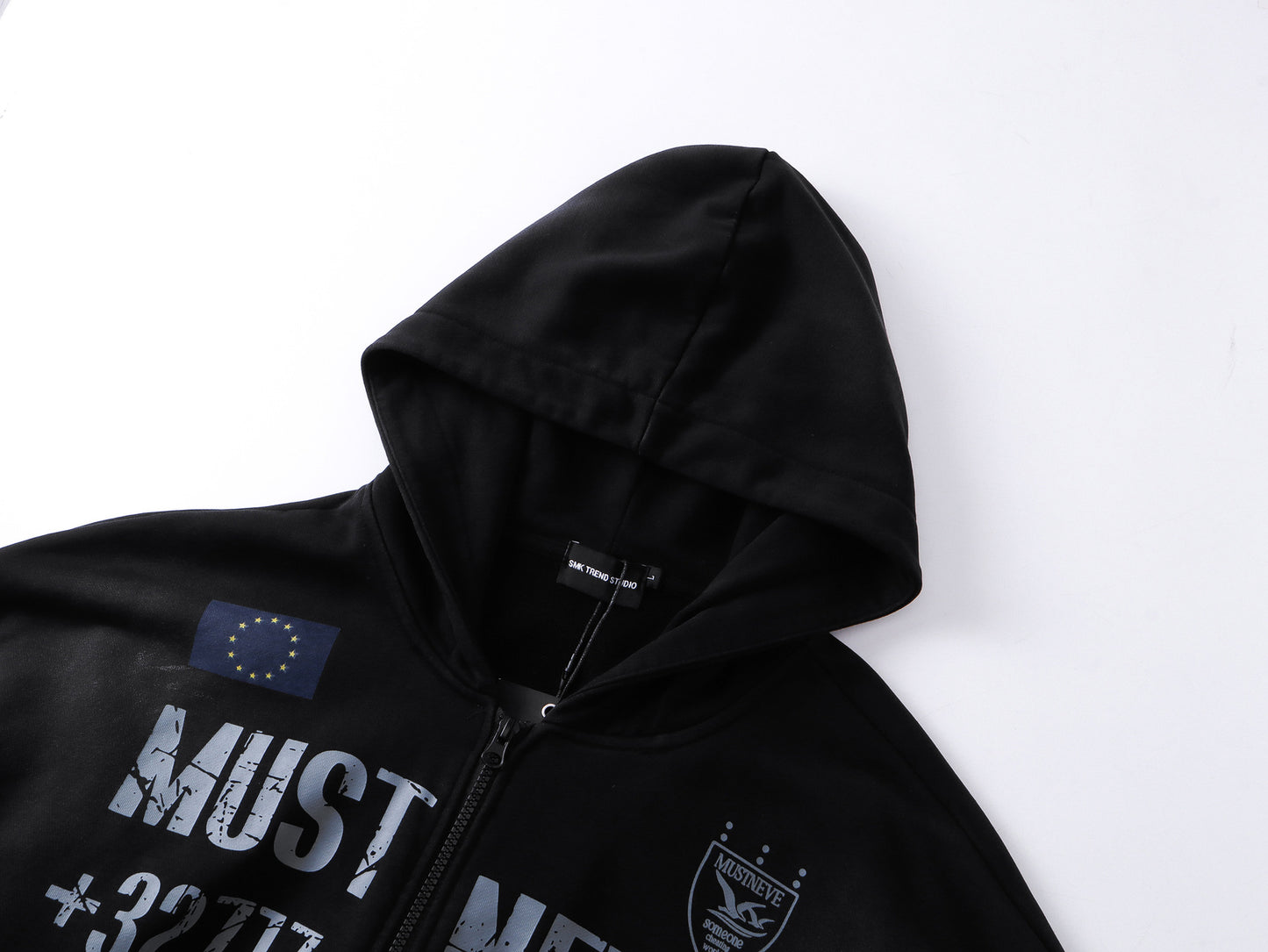 Dirty Washed Logo Print Zipper Hoodie & Dirty Washed Sweatpants Setup WN25540
