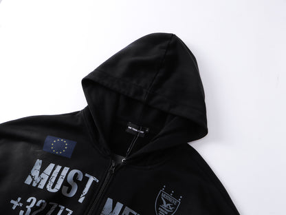 Dirty Washed Logo Print Zipper Hoodie & Dirty Washed Sweatpants Setup WN25540