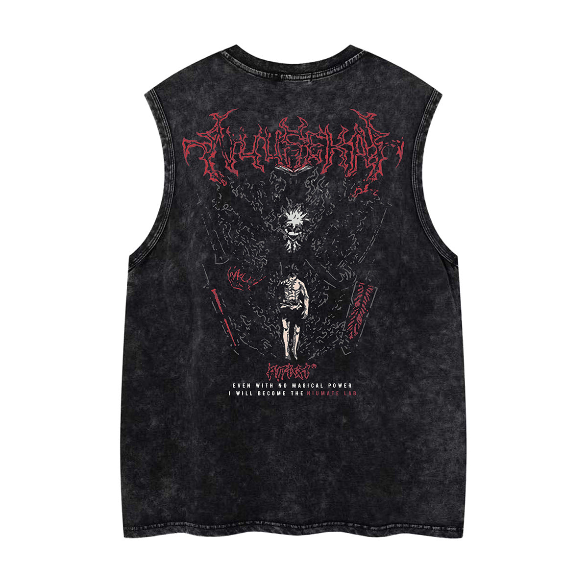 Washed Anime Print Sleeveless T-Shirt WN26910