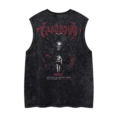 Washed Anime Print Sleeveless T-Shirt WN26910