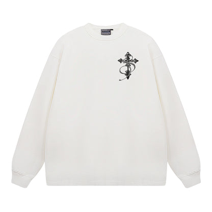 Black & White Cross Graphic Long Sleeve T-Shirt WN11971