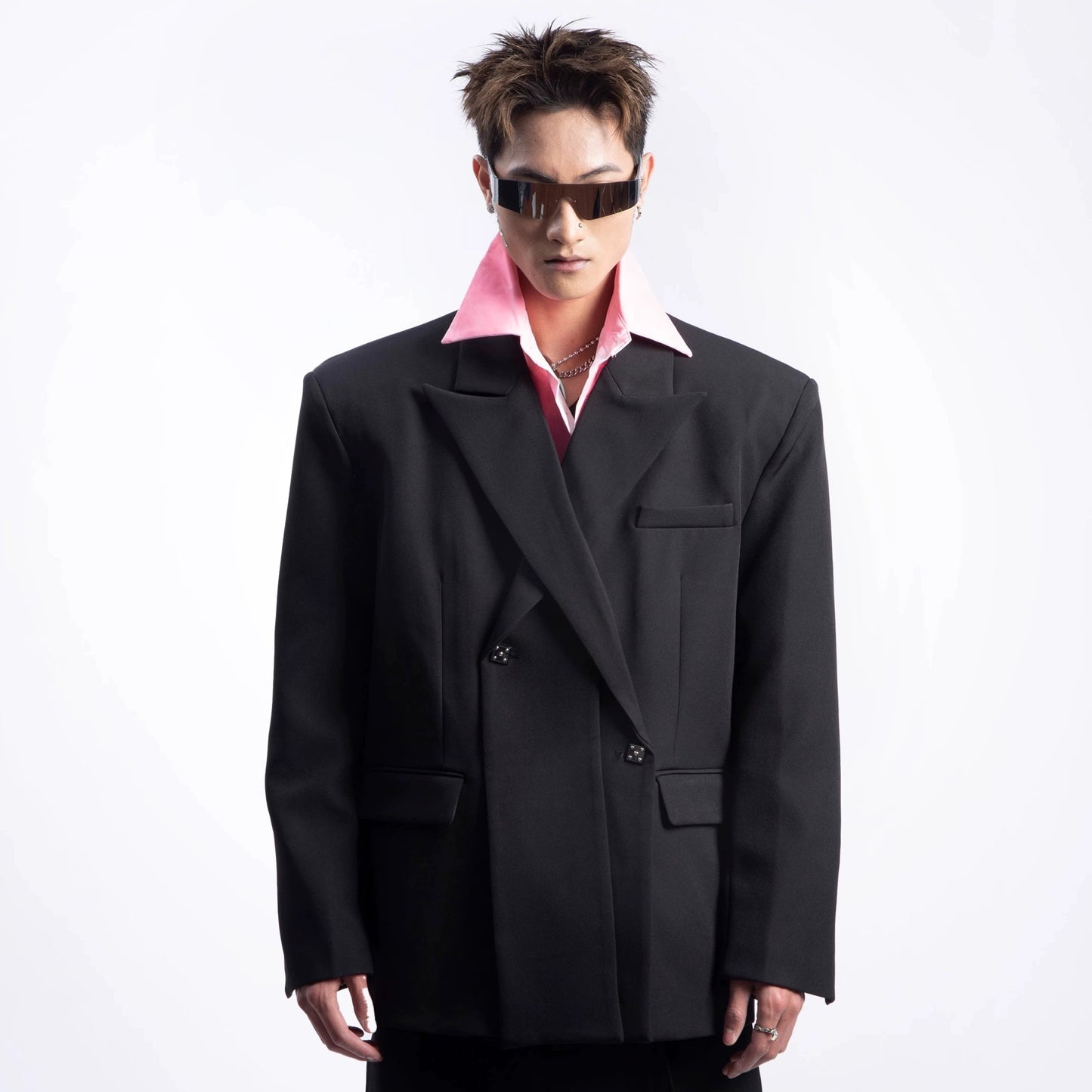 Asymmetrical Oversize Tailored Jacket & Draped Wide Leg Trousers Setup WN20636