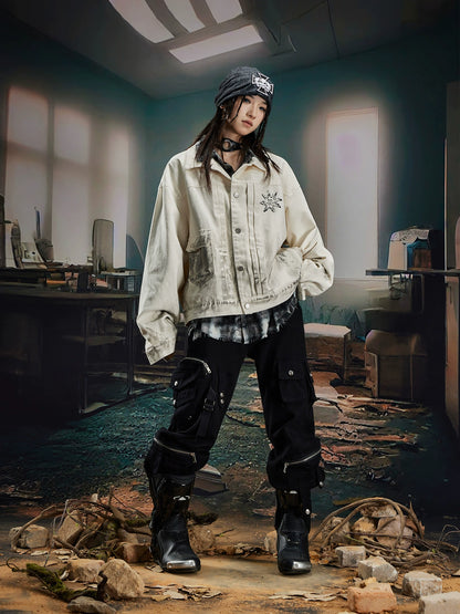 Dirty Print Oversize Denim Jacket WN20587