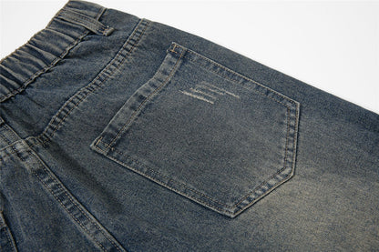 Washed Damage Multi-Pocket Curved Leg Denim Jeans WN26807