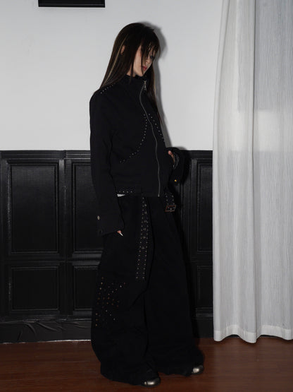 Metal Stud Wide Leg Floor-Length Pants WN22236