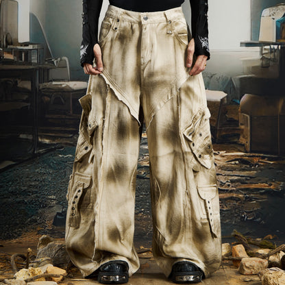 Washed Ink Spray Multi Pocket Cargo Pants WN22769