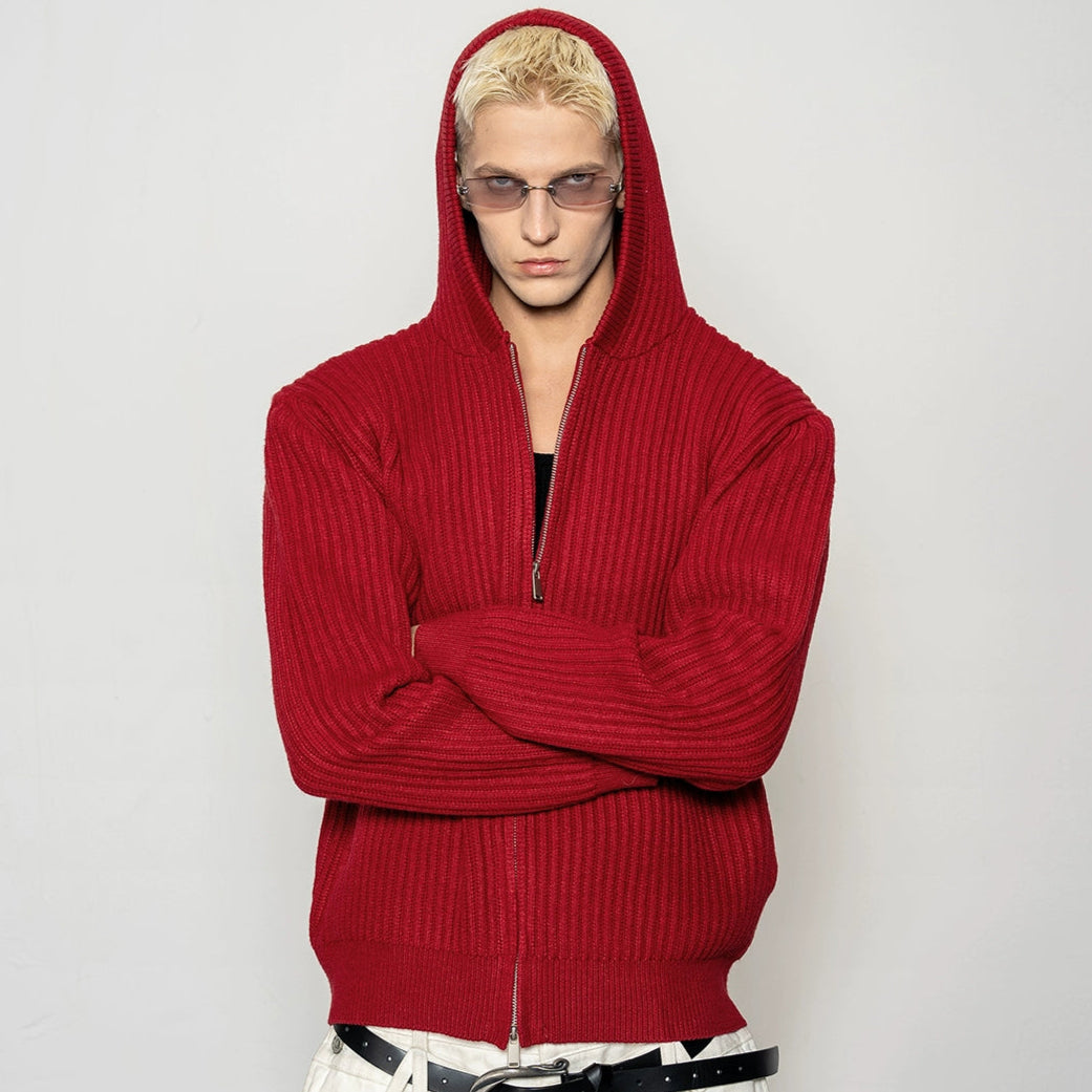 Ribbed Hooded Knit Cardigan WN20879